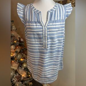 Talbots Blue White Striped Flutter Sleeve Top Size Medium